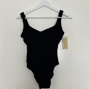 Michael Kors Black Ribbed One-Piece Swimsuit
